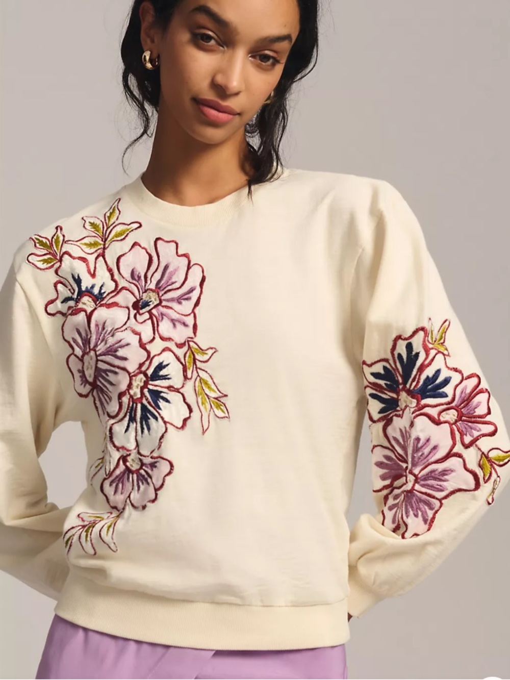 Anthropologie Embroidered Appliqué Sweatshirt Top Generous XXS